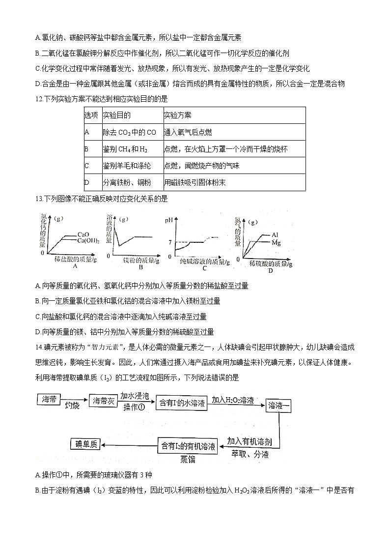 2021年天津市和平区中考一模化学试题03