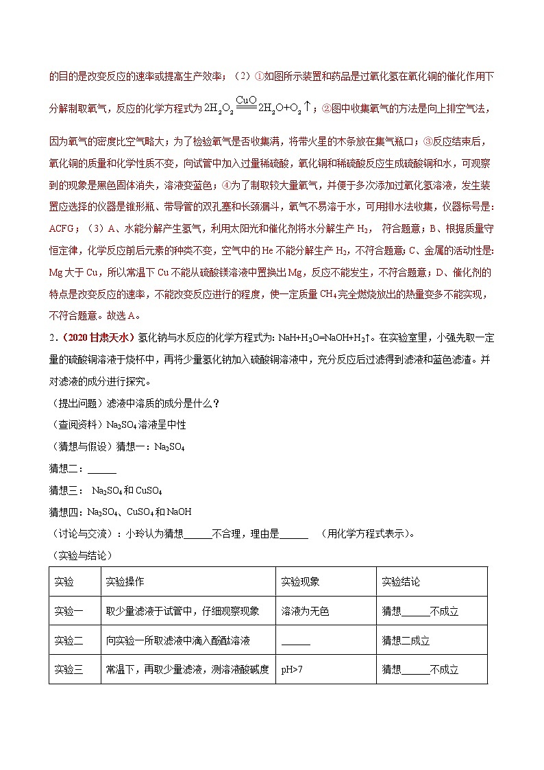 2020年中考化学真题分项汇编--专题22  科学探究（全国通用）02