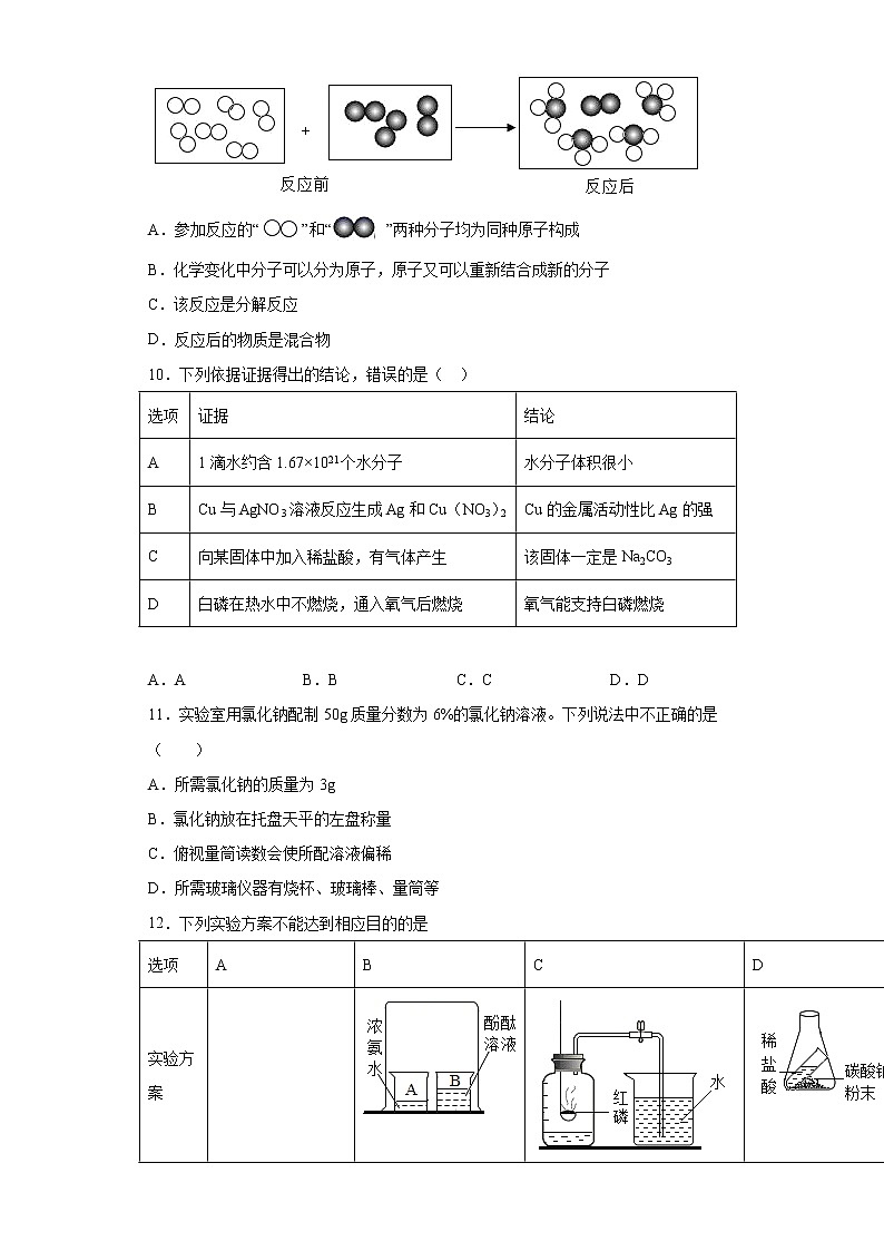 2021年安徽省合肥市庐阳区中考模拟化学试题（word版 含答案）03