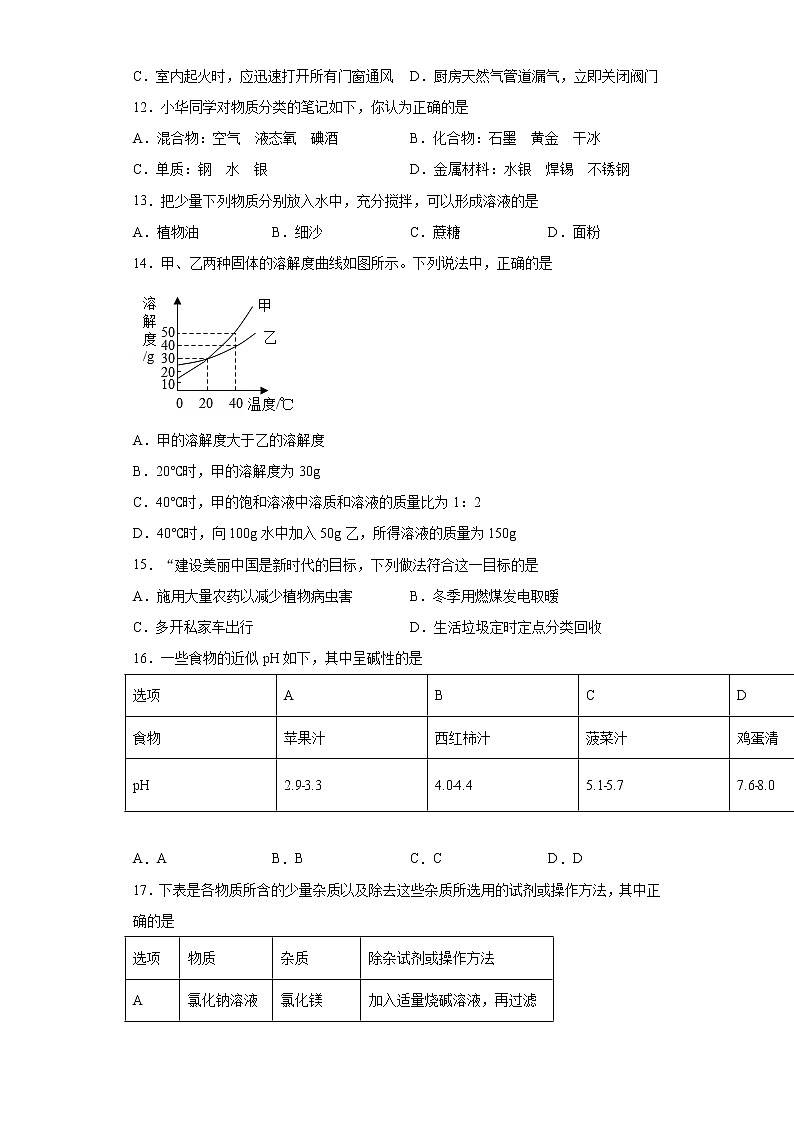 2021年山东省临沂市兰山区中考模拟化学试题（word版 含答案）03