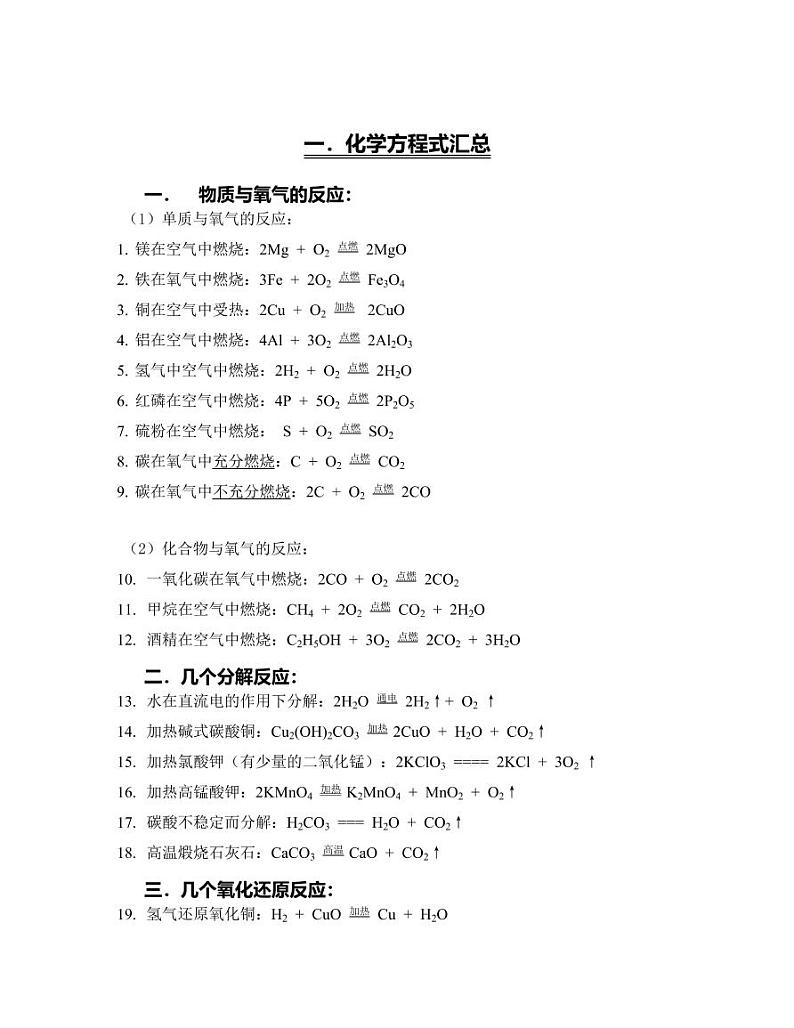 初中化学方程式及其相关知识点总结和推断题解题方法及技巧01