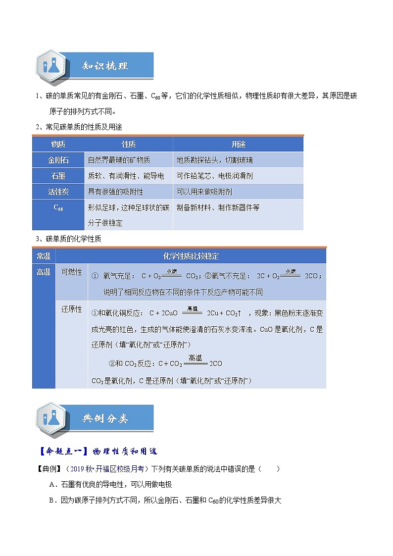 2020届化学中考一轮复习精讲精练系列    碳单质及其氧化物02