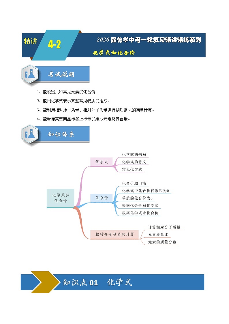 2020届化学中考一轮复习精讲精练系列   化学式和化合价01