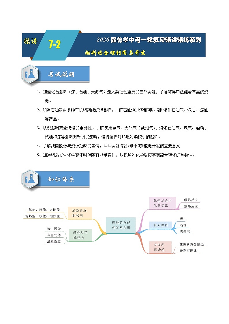 2020届化学中考一轮复习精讲精练系列    燃料的合理利用与开发01