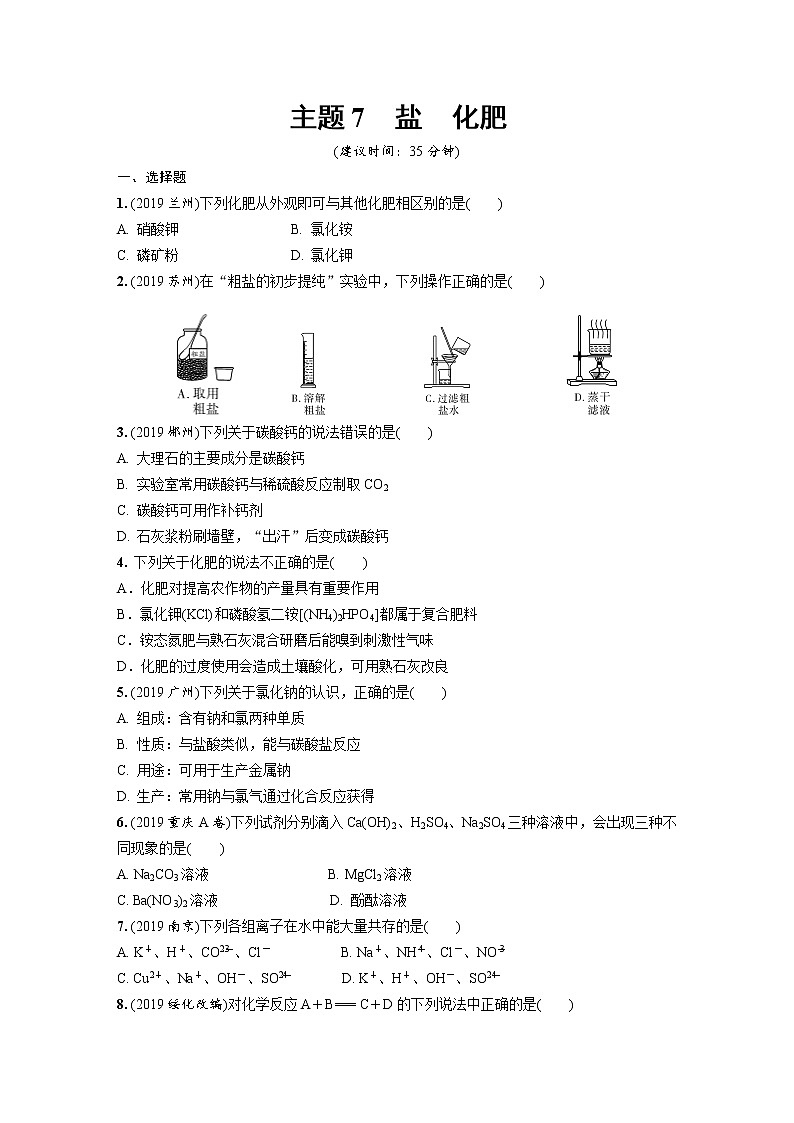 中考化学一轮复习基础考点一遍过（课件+新题练）主题7　盐　化肥01