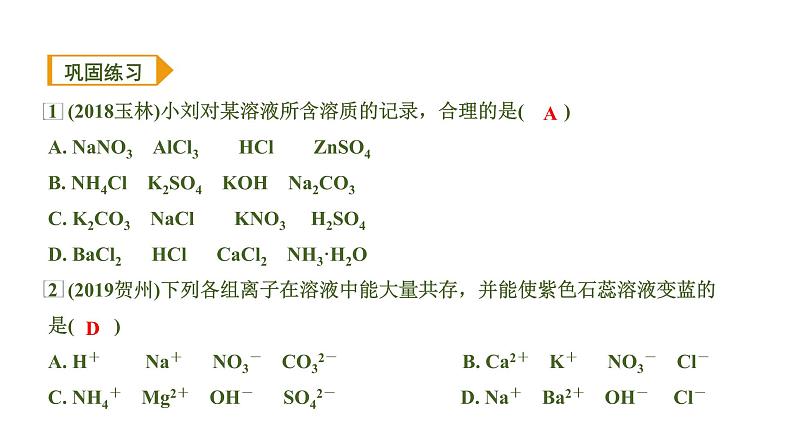 中考化学一轮复习基础考点一遍过（课件+新题练）主题17　物质的共存、检验与鉴别、除杂与分离04