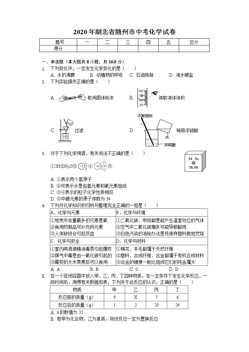 2020年湖北省随州市中考化学试卷01