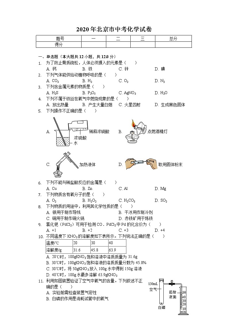 2020年北京市中考化学试卷第1页