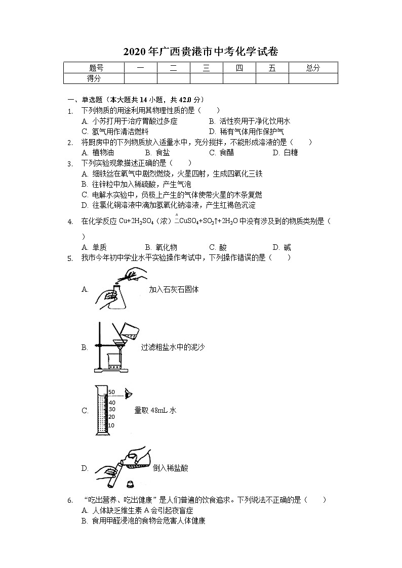 2020年广西贵港市中考化学试卷01