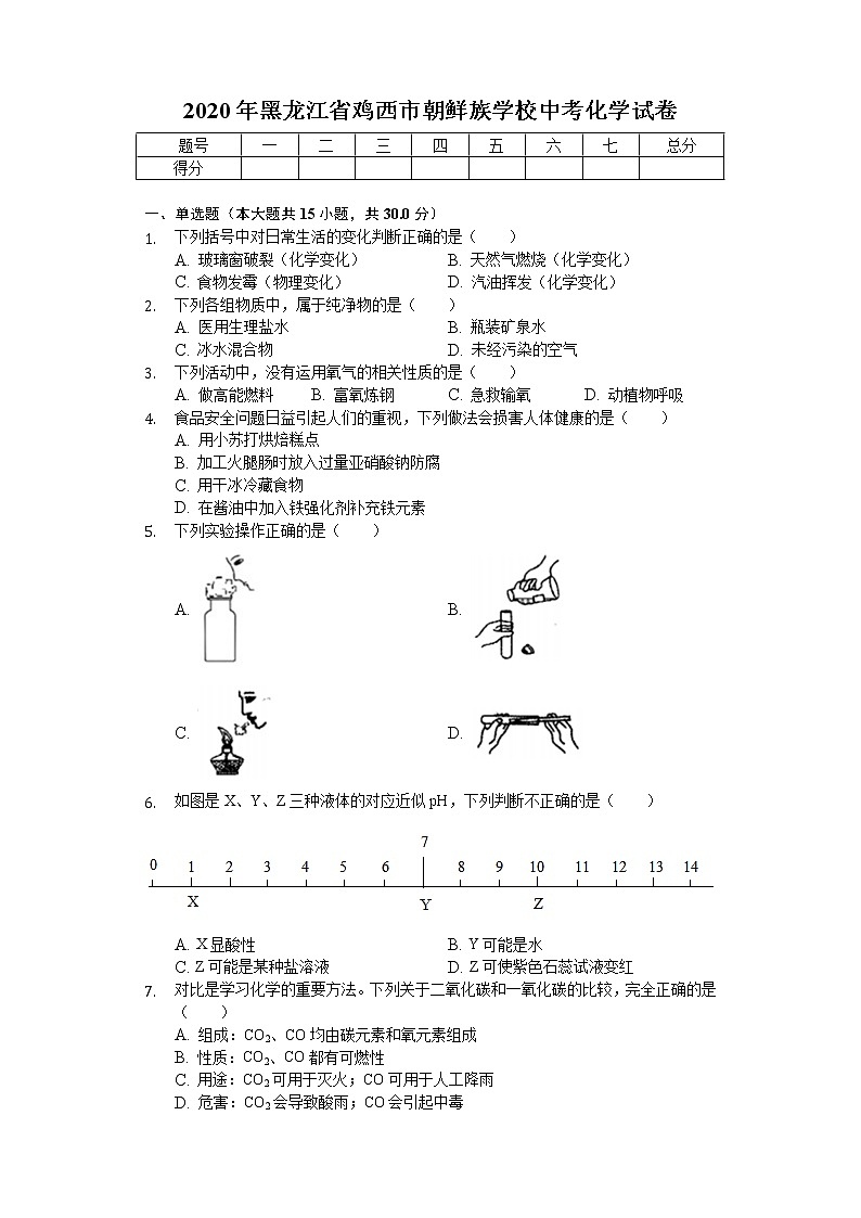 2020年黑龙江省鸡西市朝鲜族学校中考化学试卷01