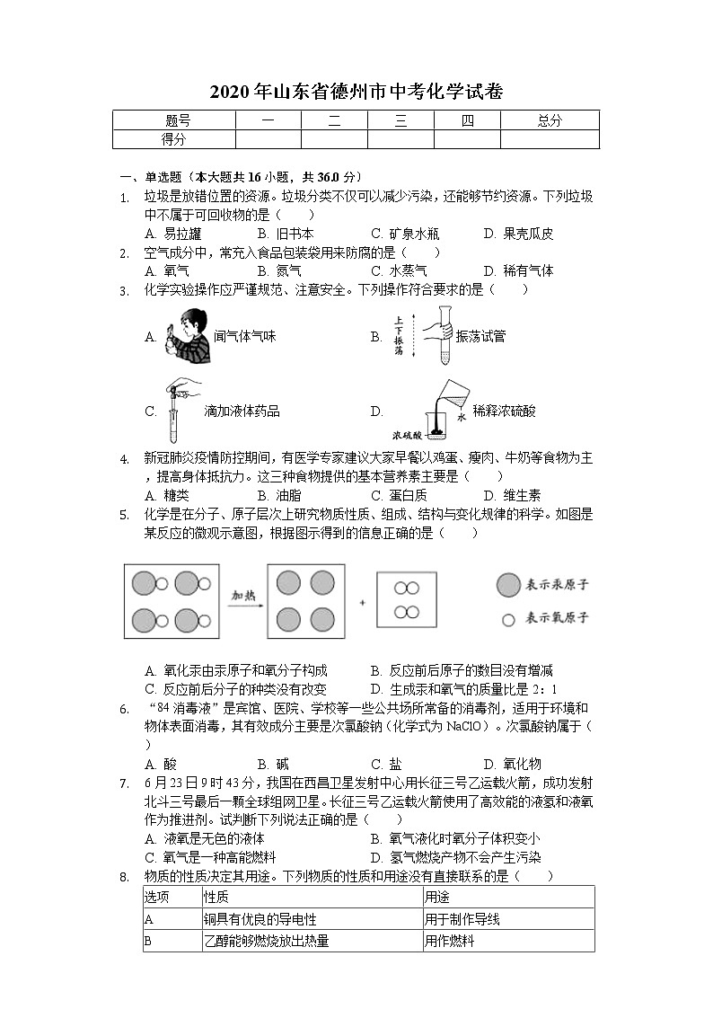 2020年山东省德州市中考化学试卷01