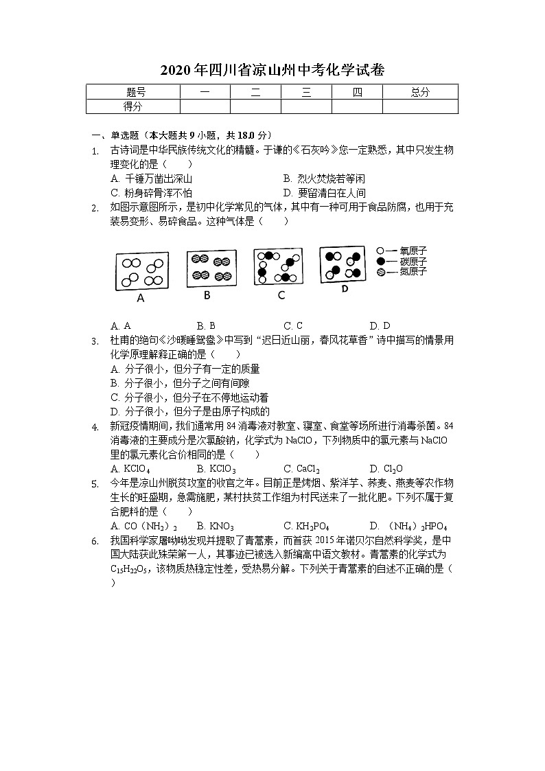 2020年四川省凉山州中考化学试卷01