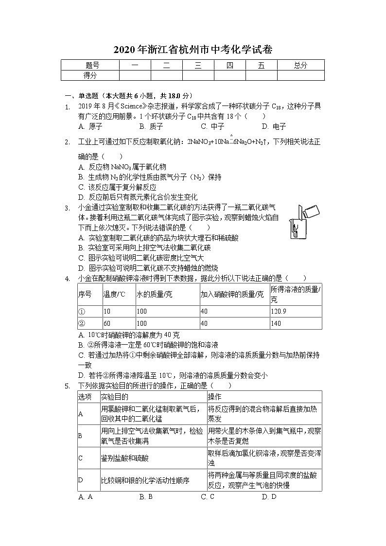 2020年浙江省杭州市中考化学试卷01