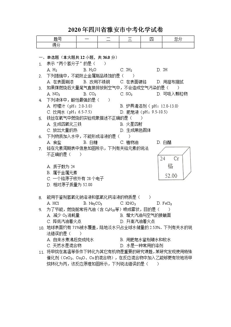2020年四川省雅安市中考化学试卷01
