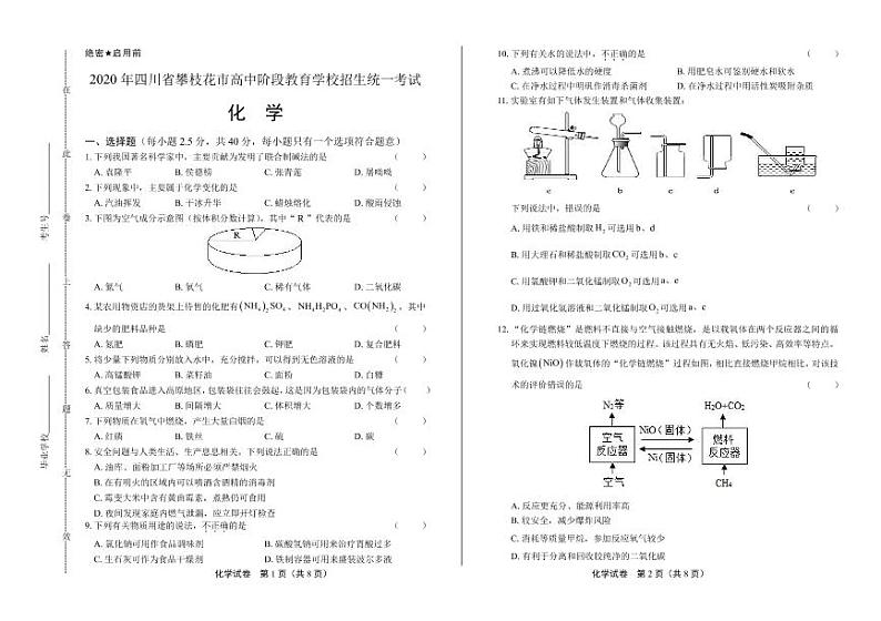 2020年四川省攀枝花中考化学试卷附真卷答案解析版01