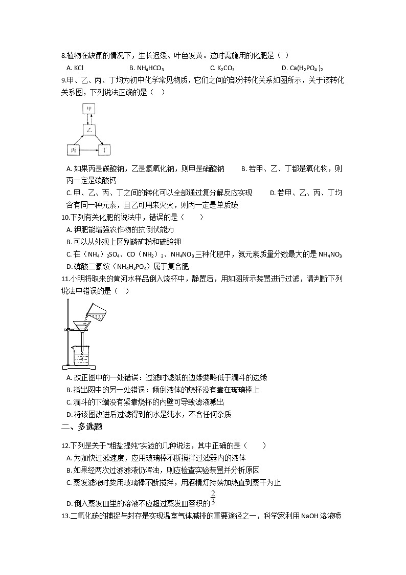2021备战中考化学巩固复习-第十一单元 盐 化肥（含解析） 练习02