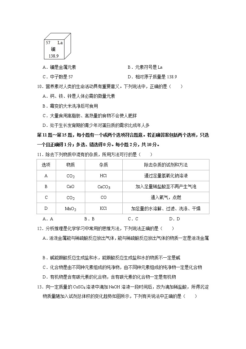 江苏省泰州市2021年中考化学模拟试卷（二）（word版 含答案）03