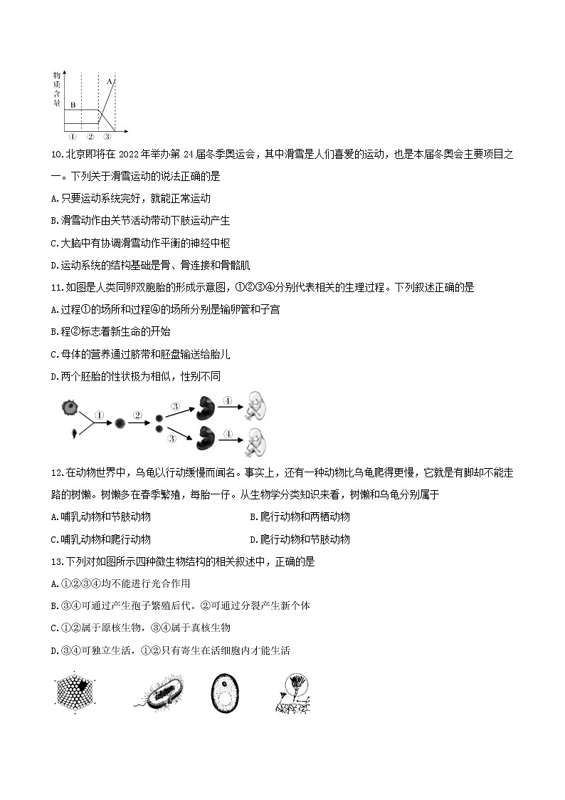 2021年山西省中考模拟名校联考试卷（三）生物试题（word版 含答案）03