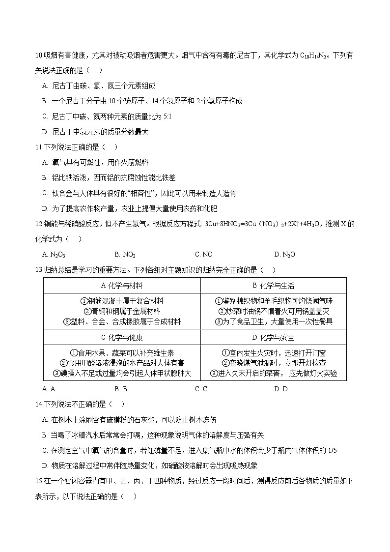 2021年内蒙古自治区兴安盟中考仿真卷化学试卷（一）03