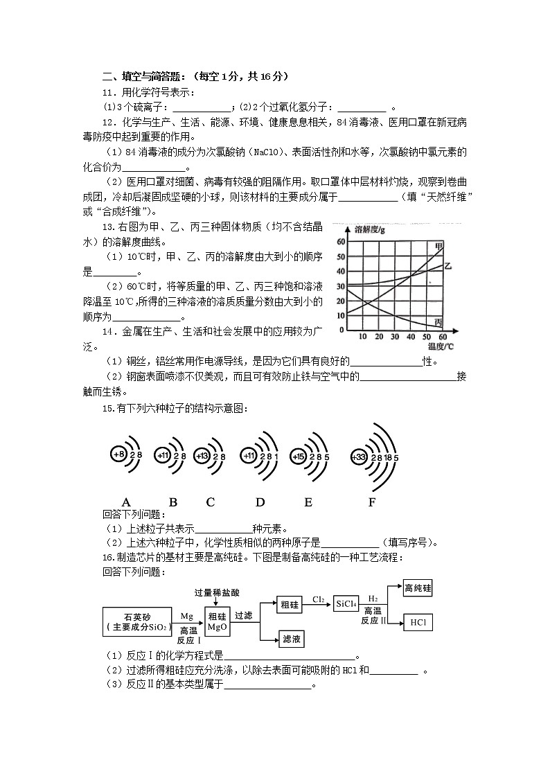 2021年湖北省宜城市中考适应性考试化学试题第2页