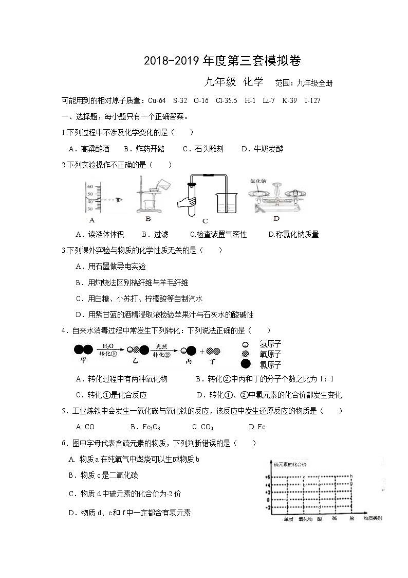 2019年福建省初中毕业暨高级中等学校招生统一冲刺卷（三）化学试题第1页