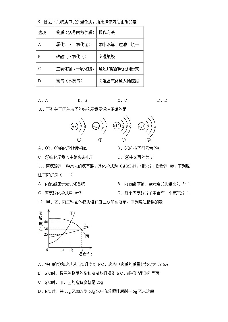 2021年安徽省铜陵市义安区中考一模化学试题（word版 含答案）03