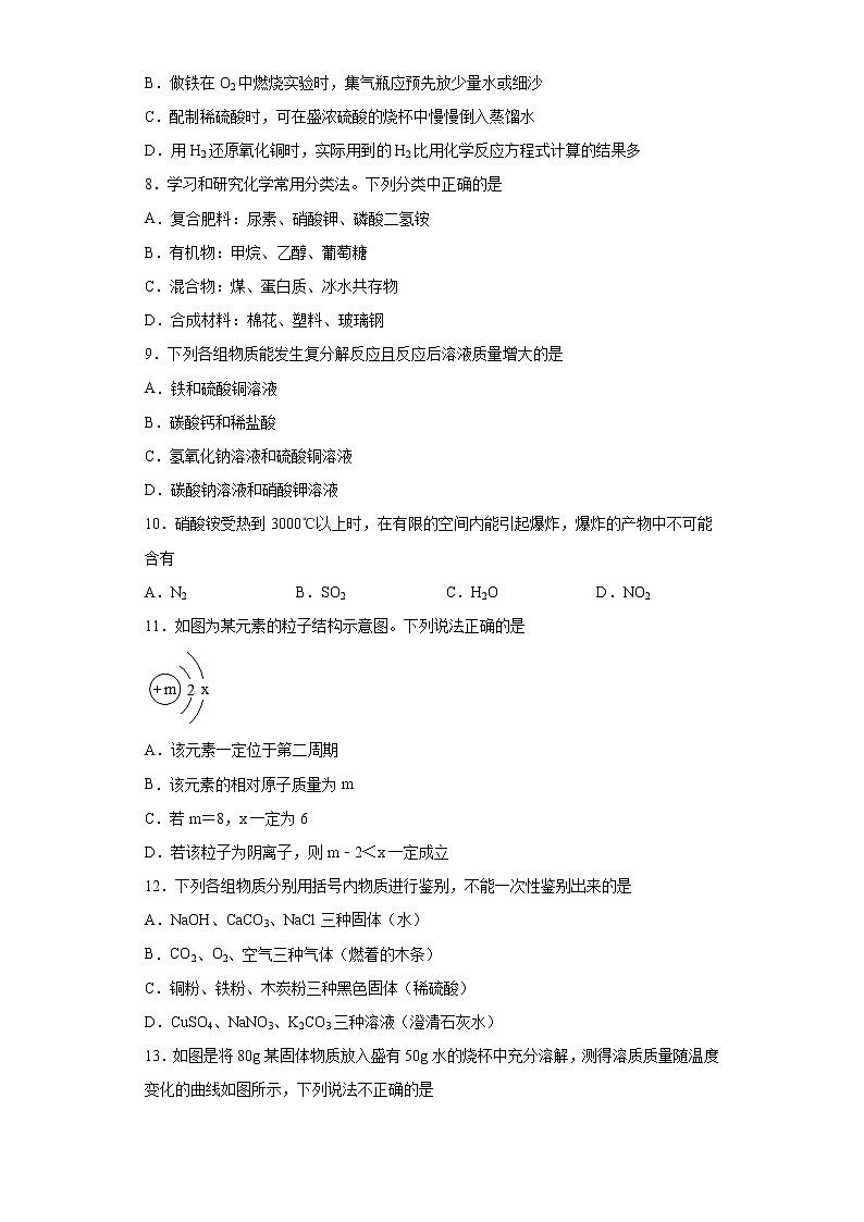2021年河南省洛阳市汝阳县中考化学一模试题（word版 含答案）02