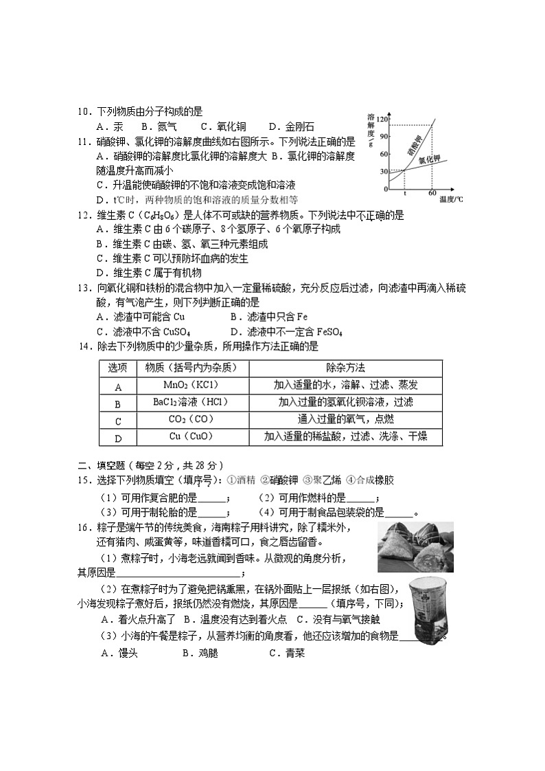 海南省2018年中考化学试题（word版，含答案）02