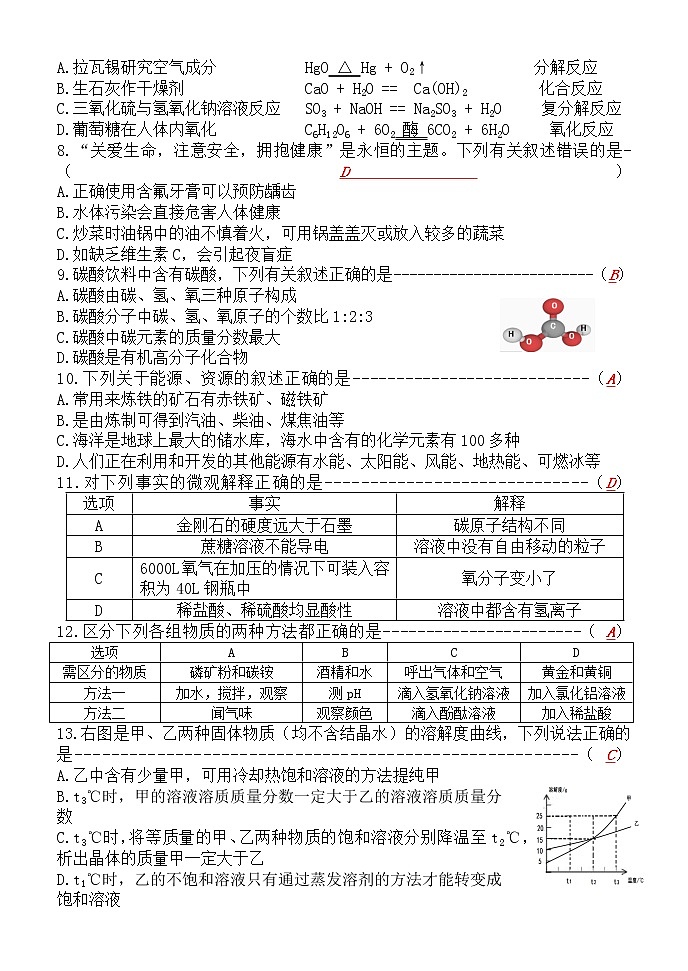 黑龙江省哈尔滨市2018年中考化学试题（word版，含答案）02