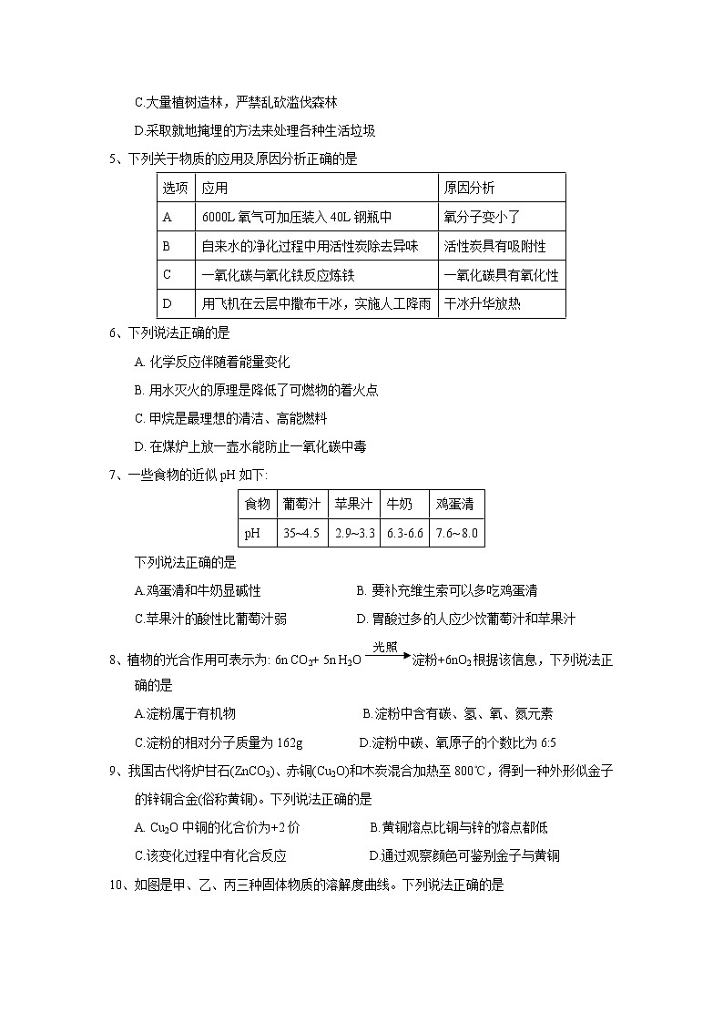 四川省广安市2018年中考理综（化学部分）试题（word版，含答案）02