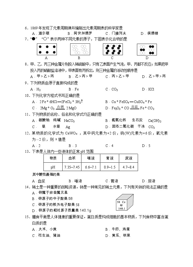 湖南省邵阳市2018年中考化学真题（word版，含答案）02
