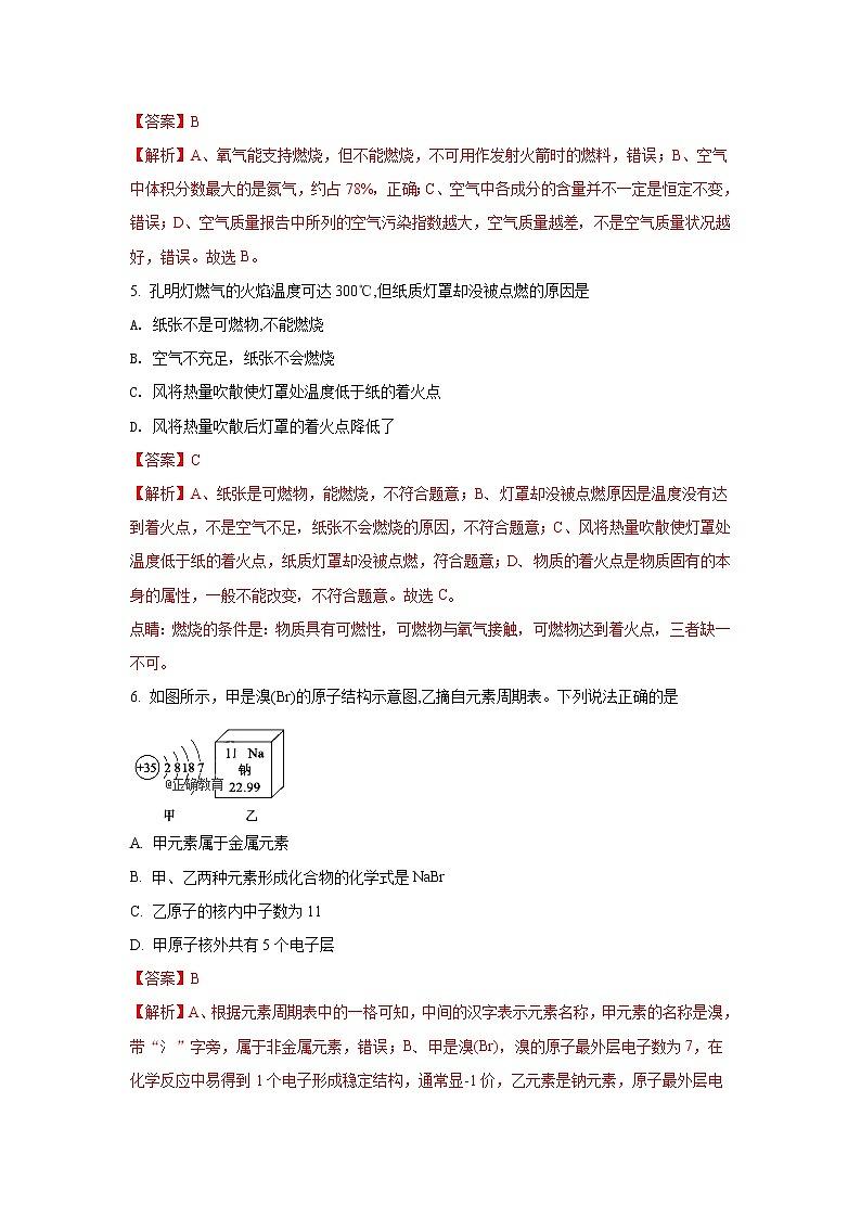 山东聊城市2018年中考化学试题（word版含解析）02