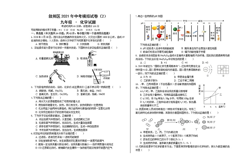 2021年四川省宜宾市叙州区化学中考模拟试卷（2）01