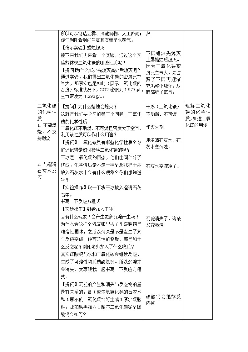 沪教版（上海） 九年级化学第一学期 4.2二氧化碳的性质教案02