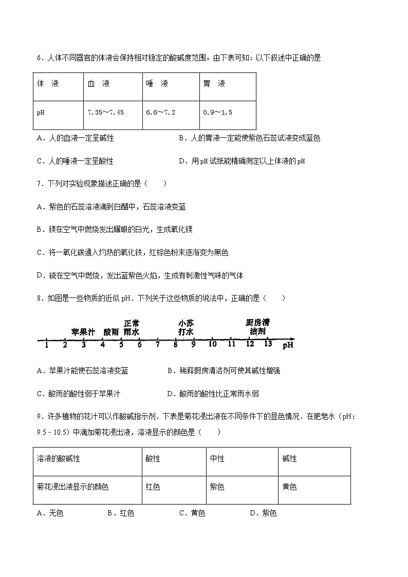 沪教版（上海）九年级化学第一学期 3.3溶液的酸碱性2同步练习（含答案）02