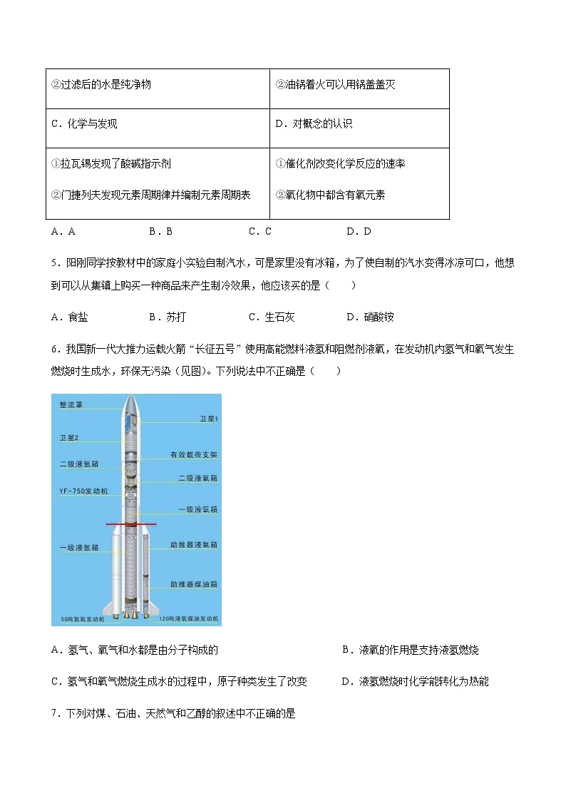 沪教版（上海）九年级化学第一学期 4.4化学燃料1同步练习（含答案）02