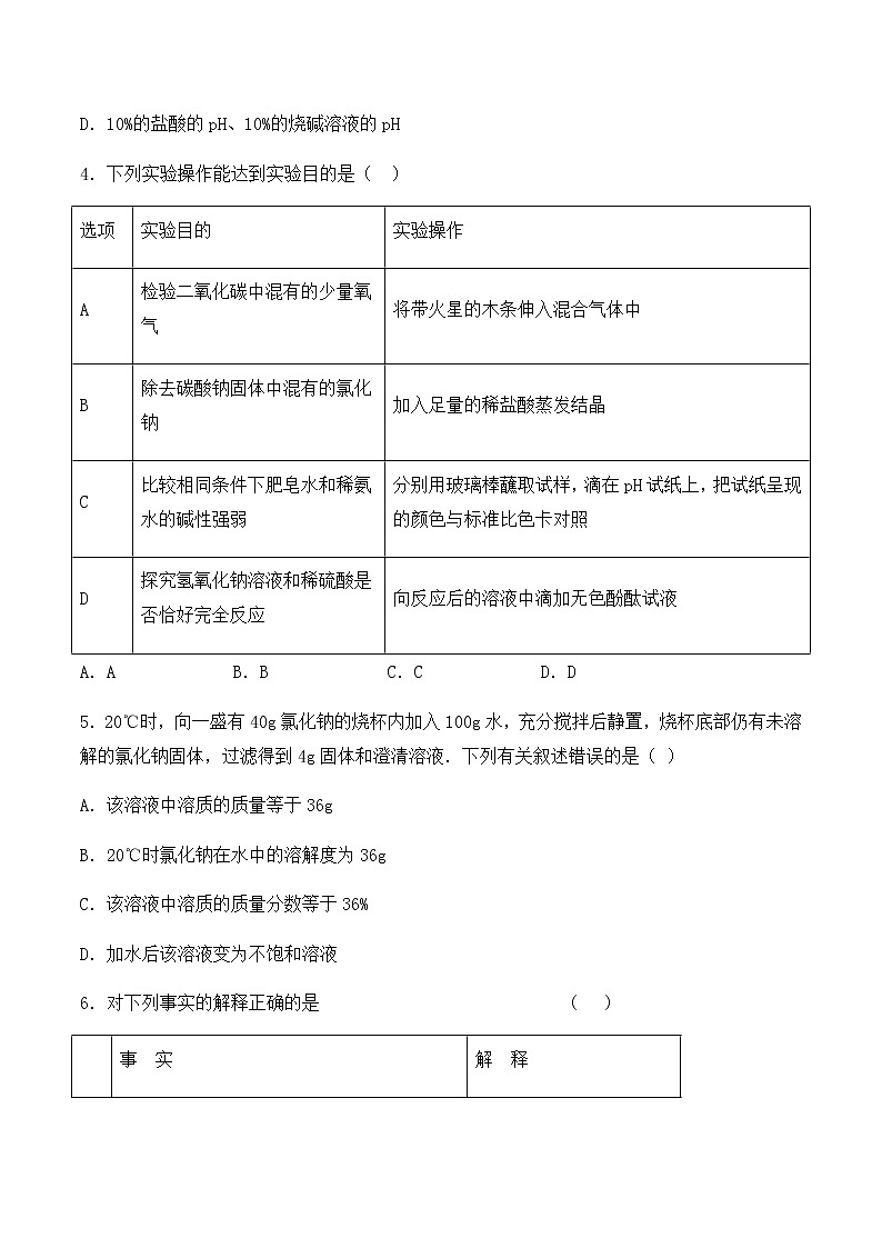 沪教版（上海）九年级化学第一学期 第三章《走进溶液世界》检测题1（含答案）02