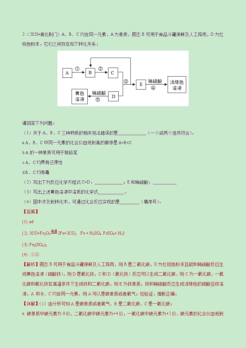 2021中考化学冲刺特训  特训06  巧思妙想推断20题 (尖子生专用)02