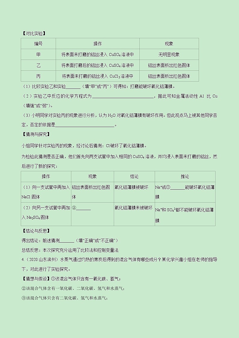 2021中考化学冲刺特训  特训08 练成学霸探究20题 (尖子生专用)03