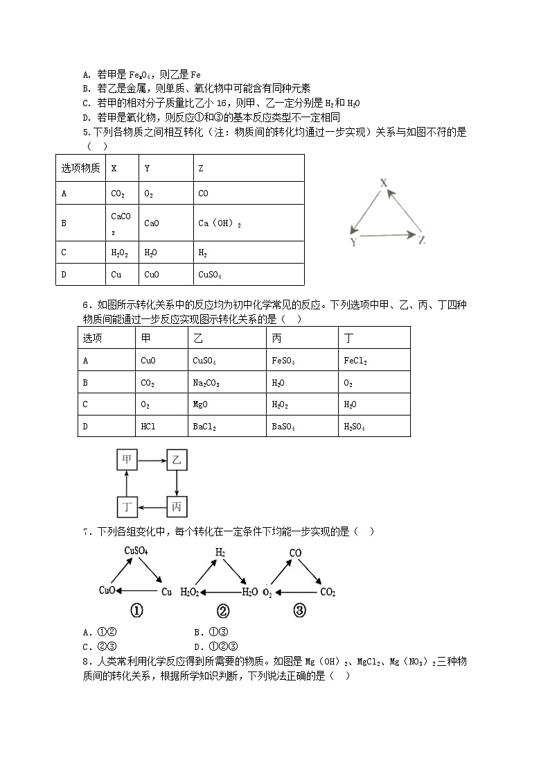 2021中考化学专题专训   试题一：物质的相互反应与转化02