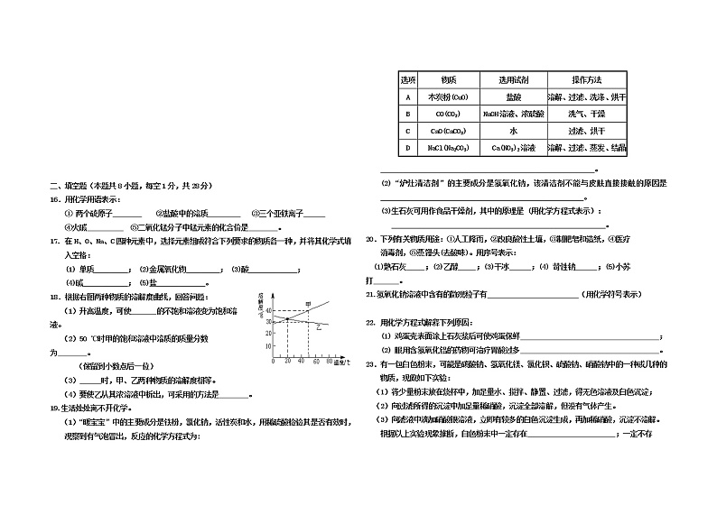 2021年黑龙江省绥棱县绥中乡学校中考模拟化学试题02