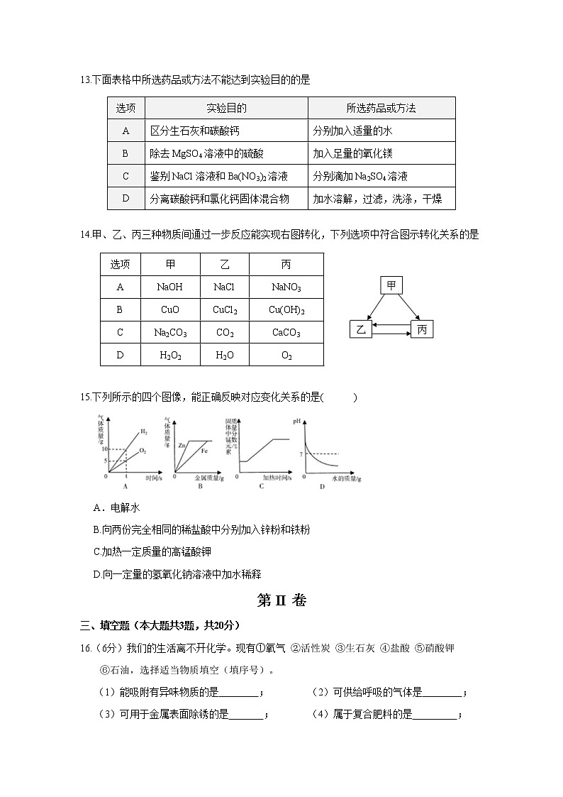 2021年天津市第一零二中学中考化学模拟试题03