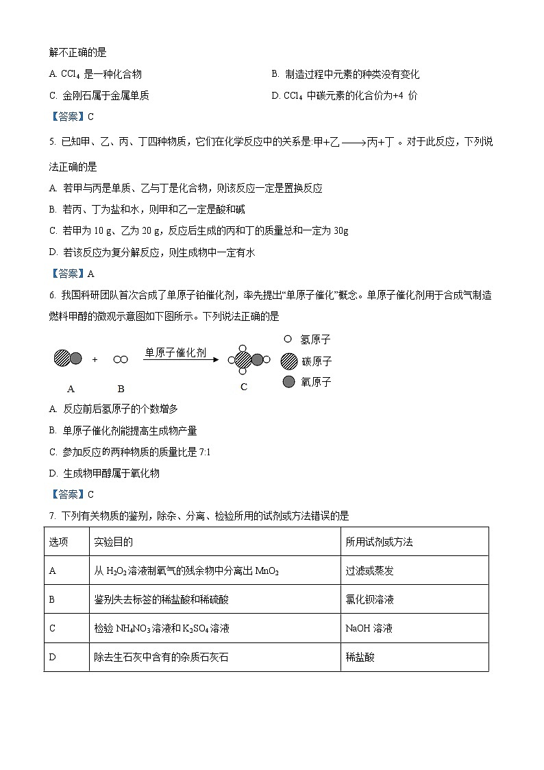 2021年四川省达州市中考模拟化学试题02