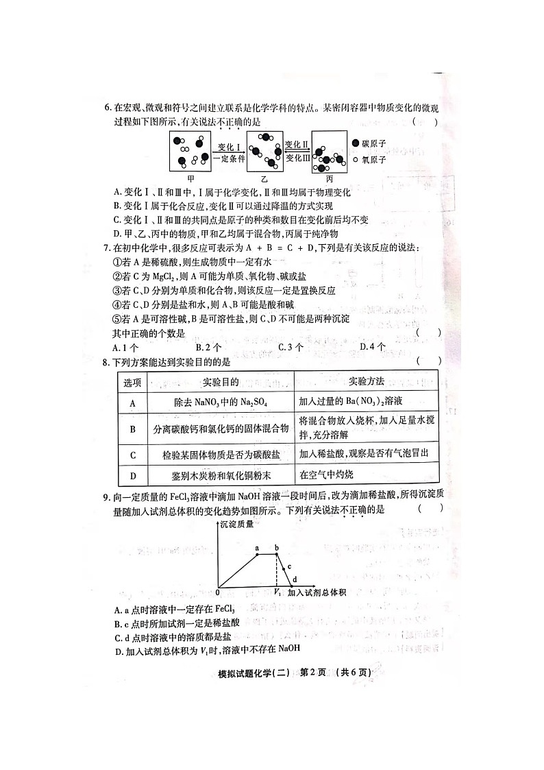 2021年陕西省初中毕业学业模拟考试化学试卷二02