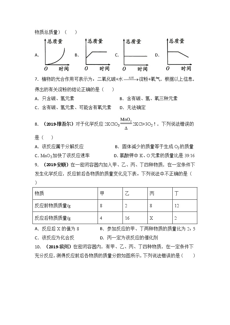 2019秋人教版九年级上册化学第五单元  课题1  质量守恒定律基础训练（课时1）02