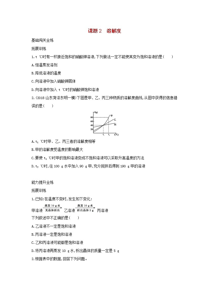 第二单元 溶液 课题2 溶解度 同步习题01