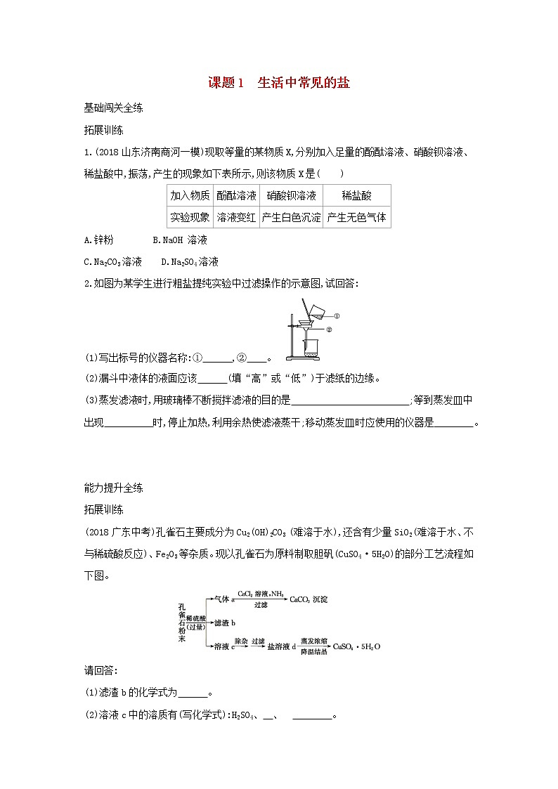 第四单元 盐化肥 课题1 生活中常见的盐 同步习题01
