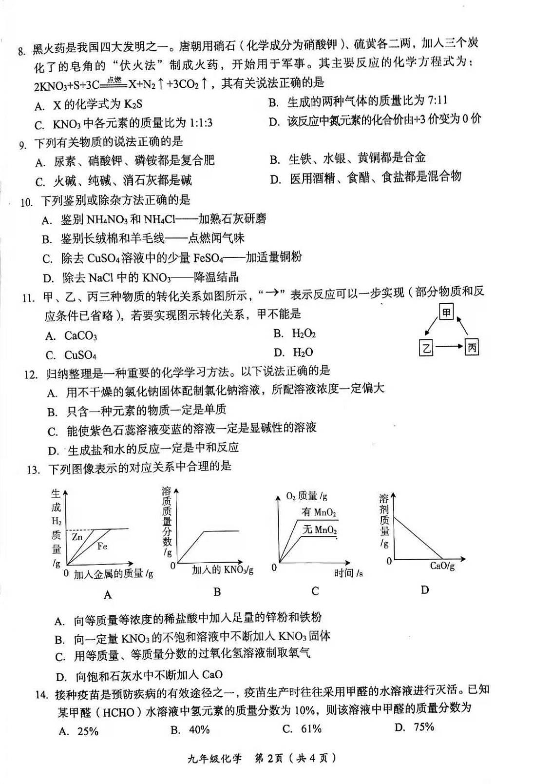 2021年河南省实验中学九年级化学第四次模拟考试第2页