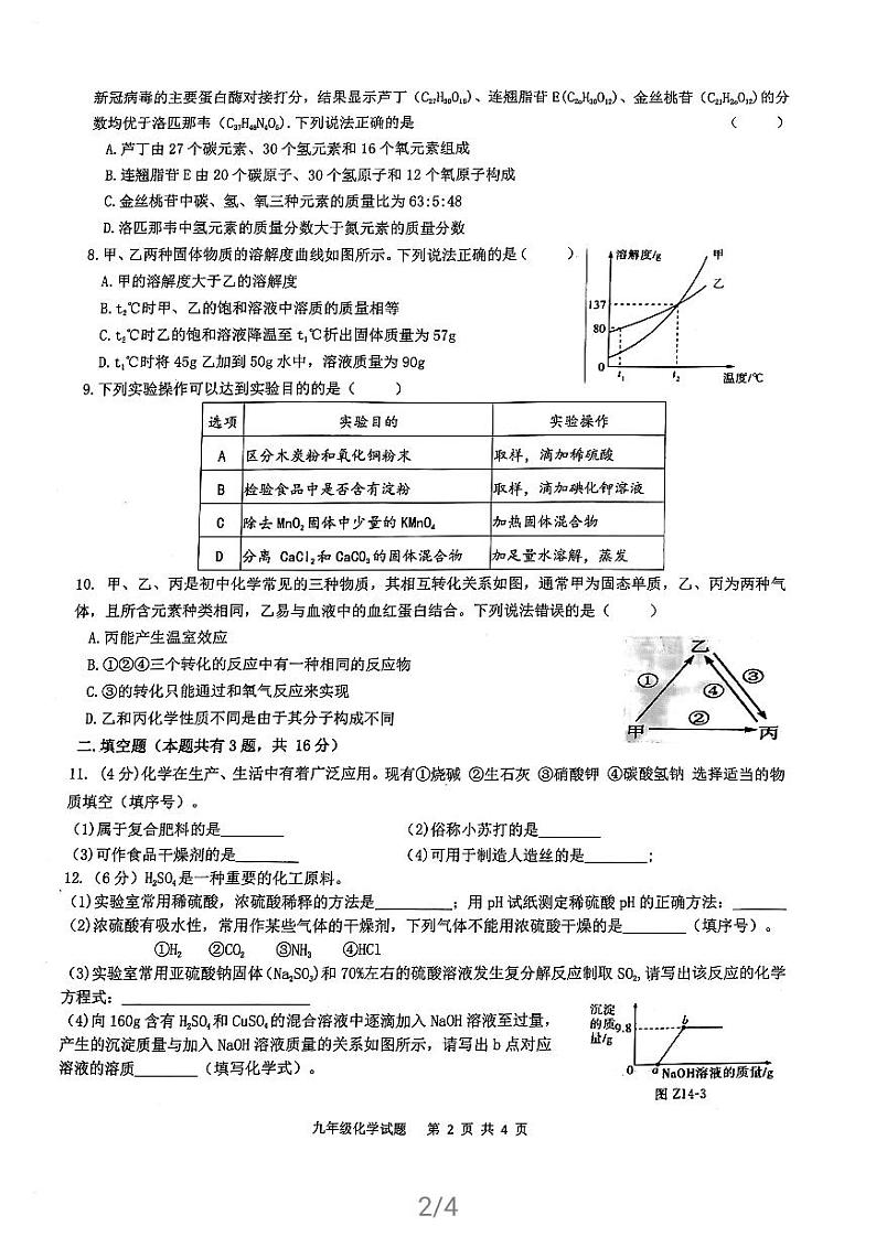 2021年江苏省徐州市 中考模拟调研测试（三）化学含答案第2页