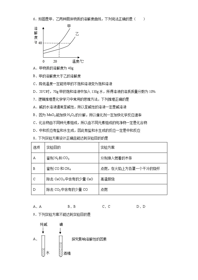 2021年江苏省南通市如皋市中考模拟化学试题（word版 含答案）02
